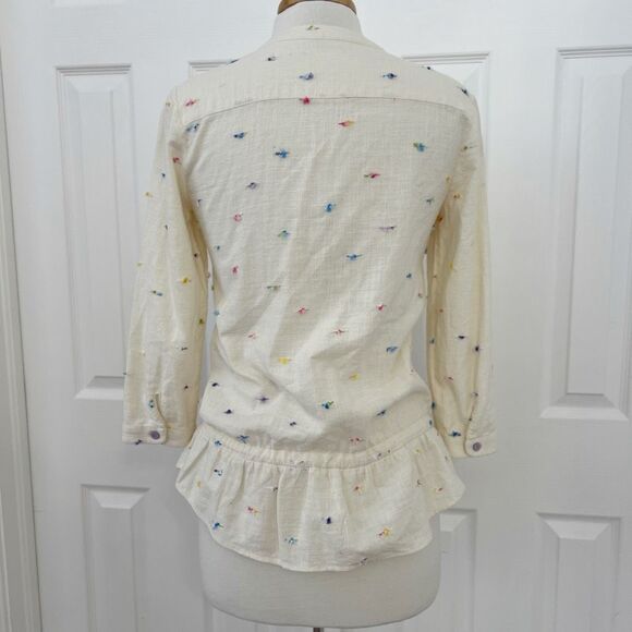 Poeta Womens Multicolored Thread Flecks Embroidered Ruffle Linen Blouse Size XS - Picture 5 of 7
